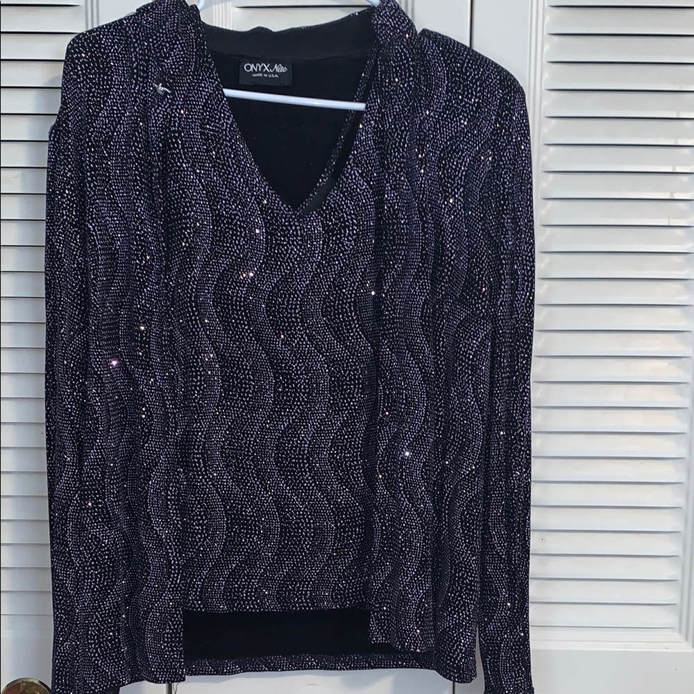 Onyx Nite Black and Silver Glitter Top